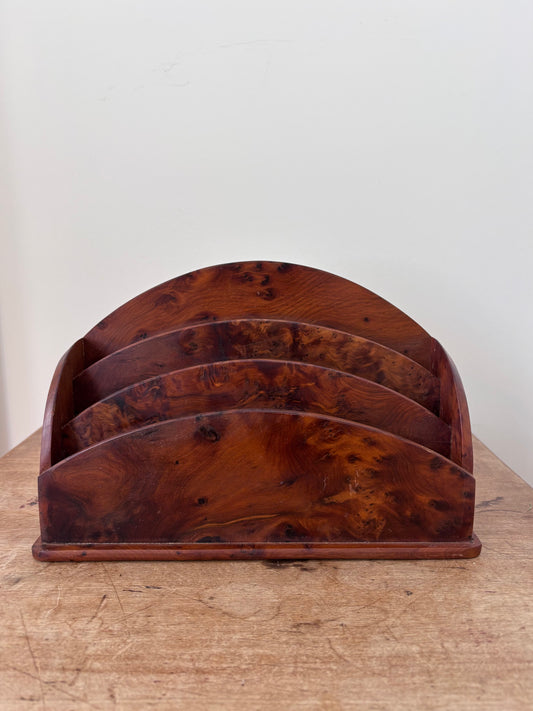 Vintage Burl Wood Letter Holder