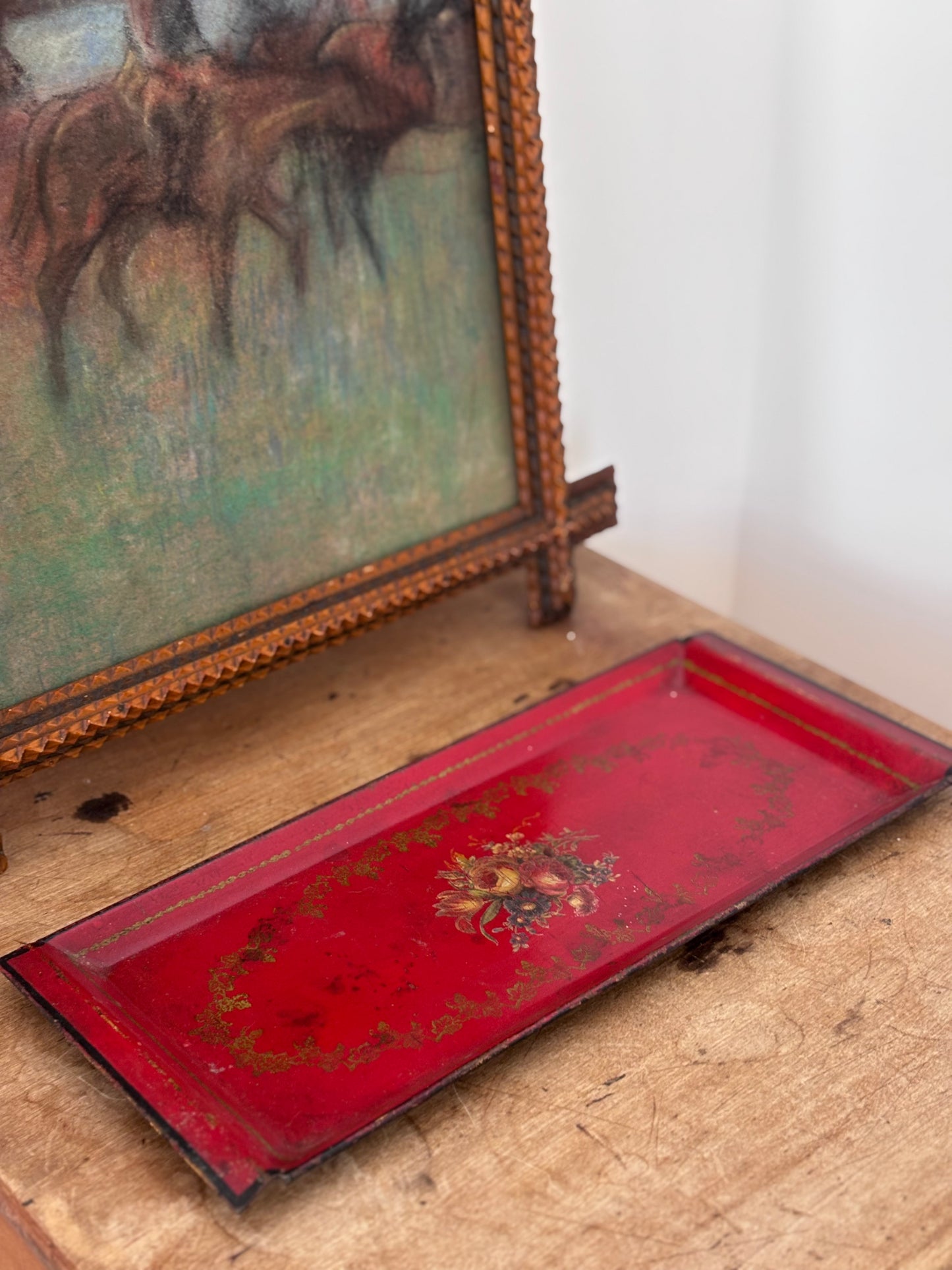 Antique French Hand-painted Tole Metal Tray