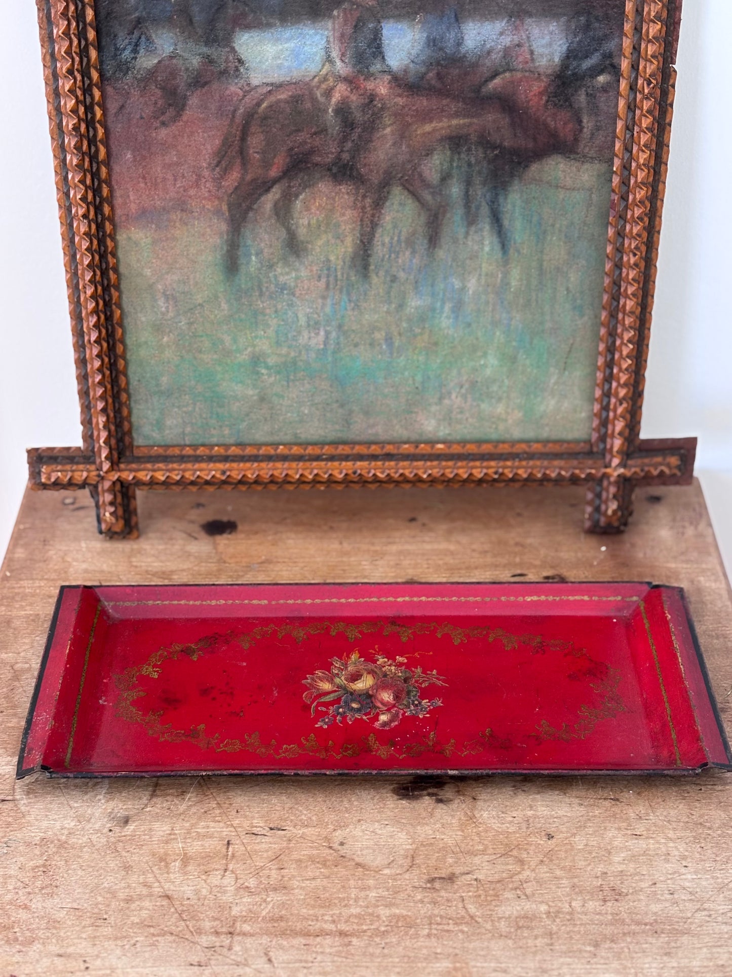 Antique French Hand-painted Tole Metal Tray