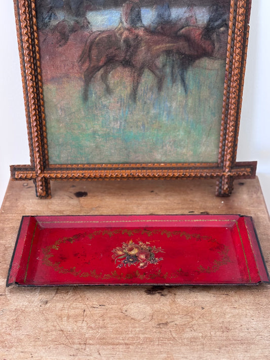 Antique French Hand-painted Tole Metal Tray
