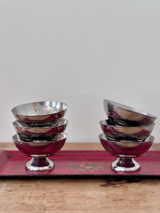 Vintage Set of 6 Stainless Steel Dessert Bowls from France