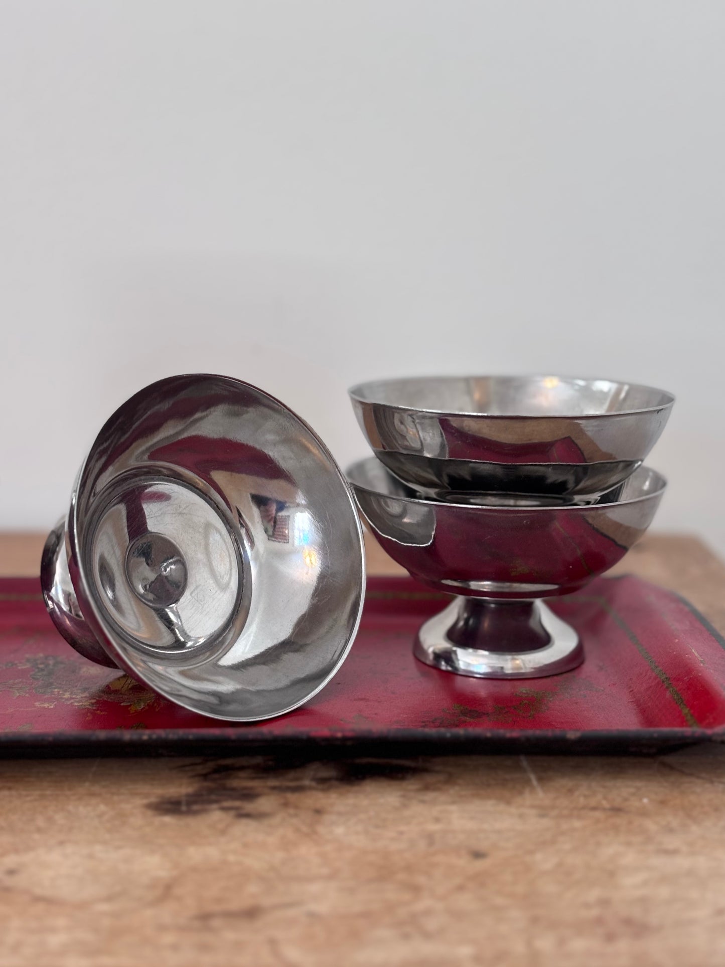 Vintage Set of 6 Stainless Steel Dessert Bowls from France