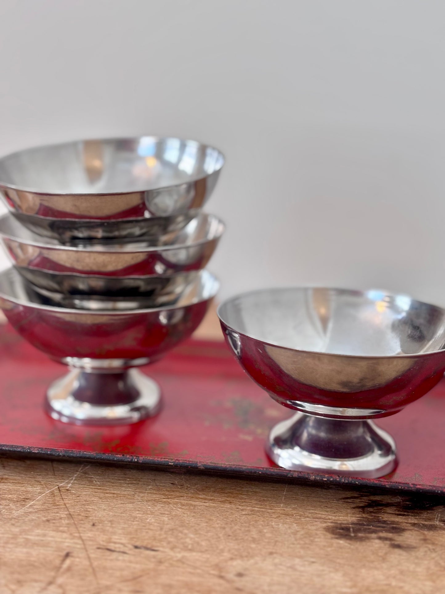 Vintage Set of 6 Stainless Steel Dessert Bowls from France