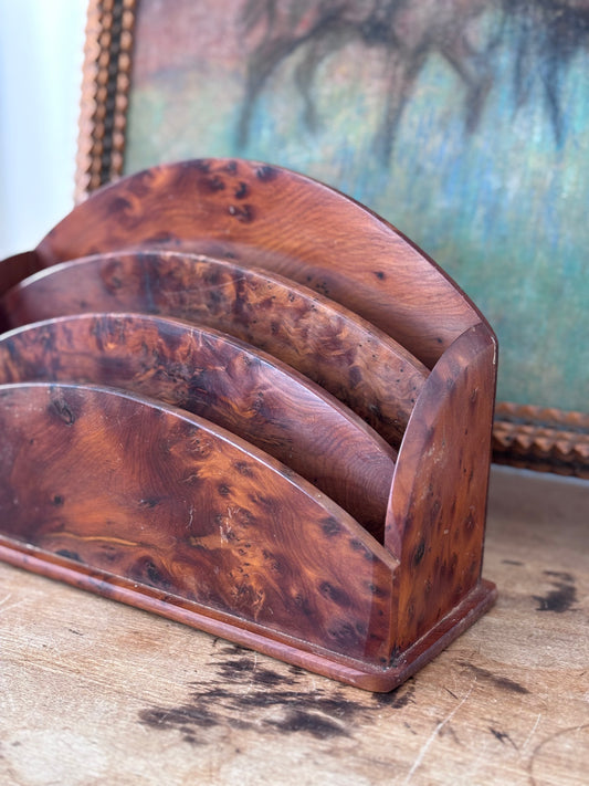Vintage Burl Wood Letter Holder