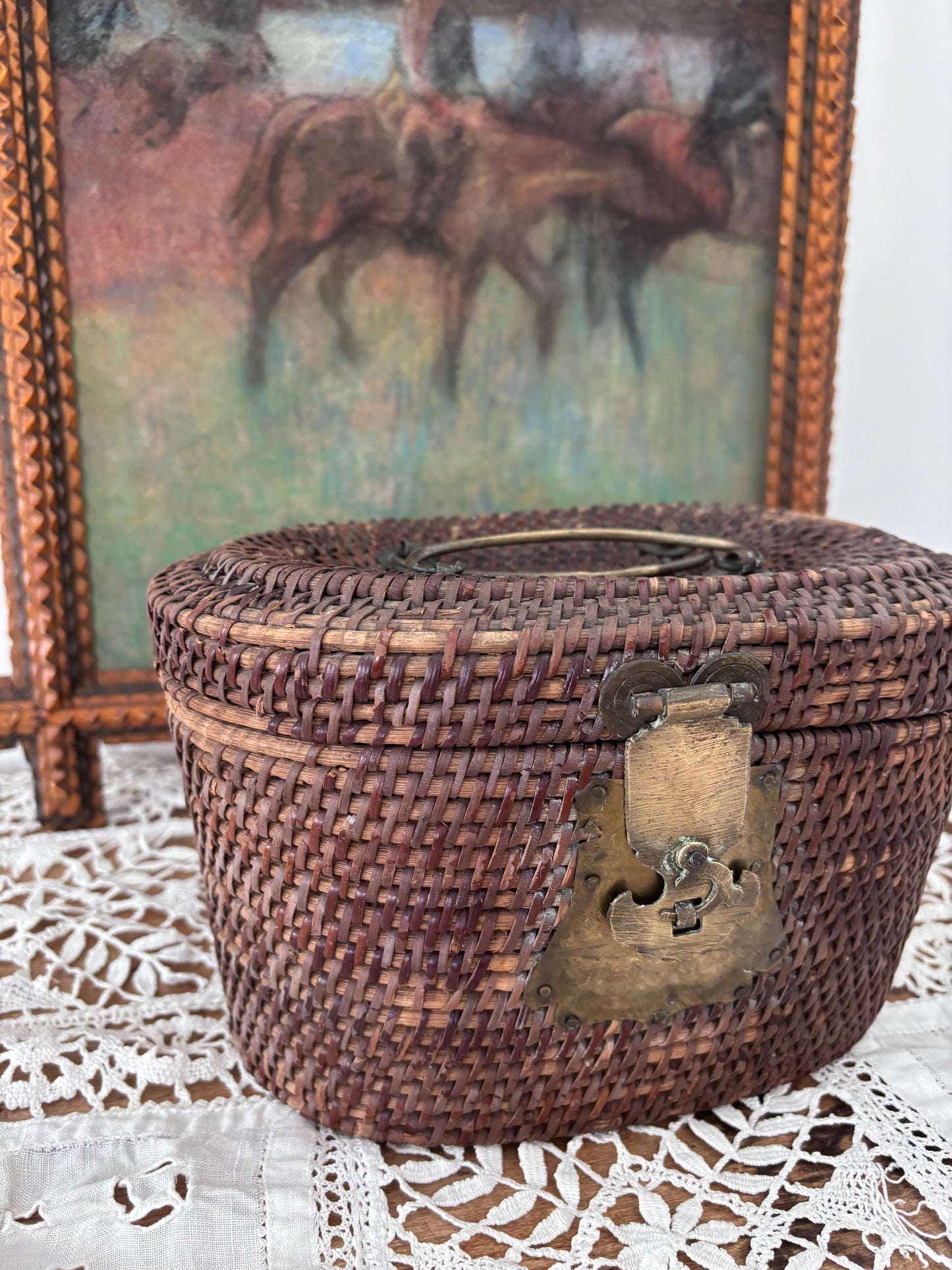 1920s Art Deco Chinese Woven Tea Basket