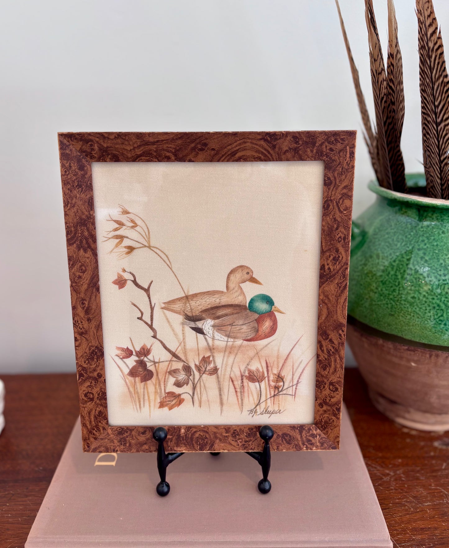 Vintage Framed Theorem Painting of Ducks