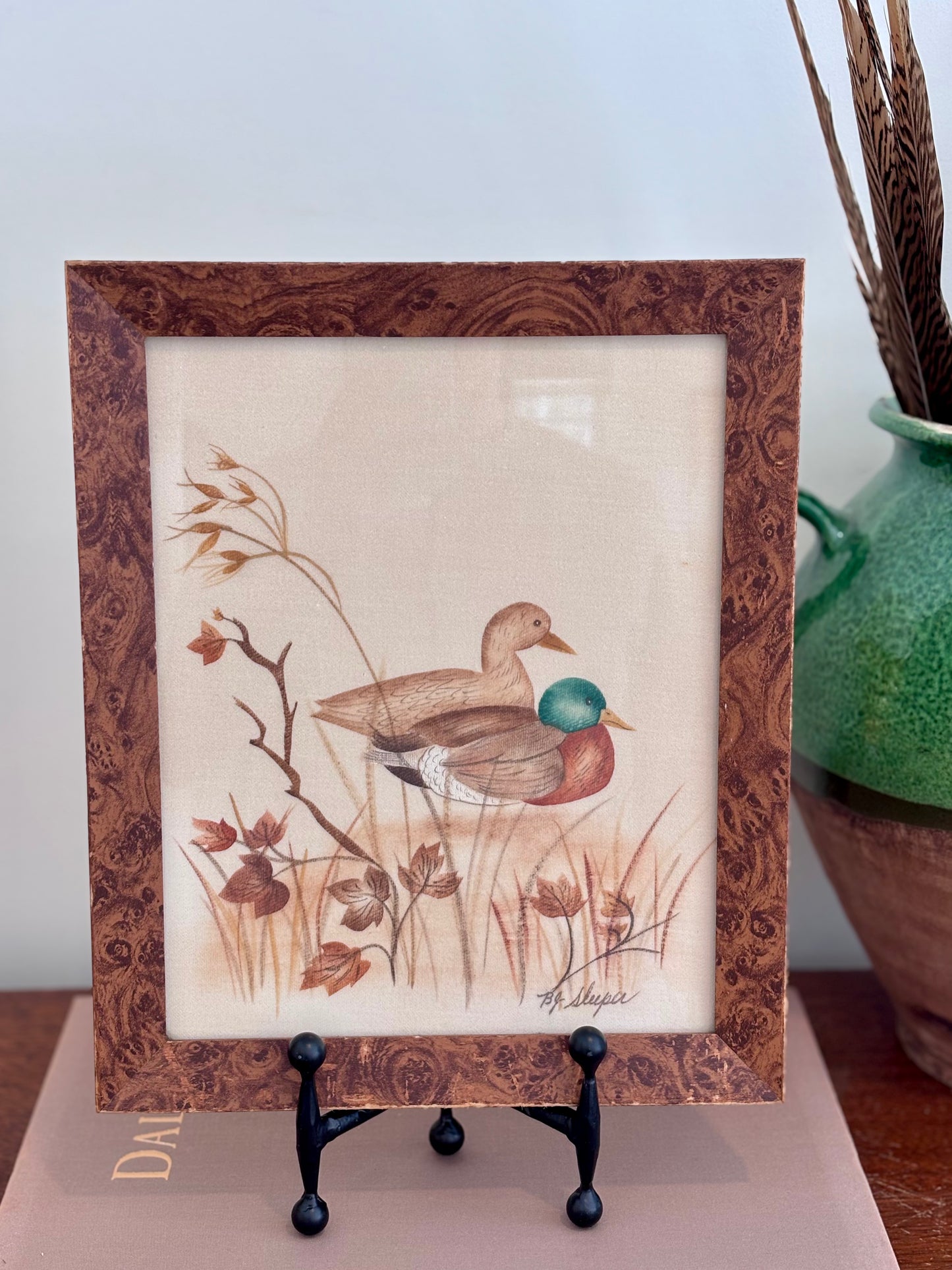 Vintage Framed Theorem Painting of Ducks