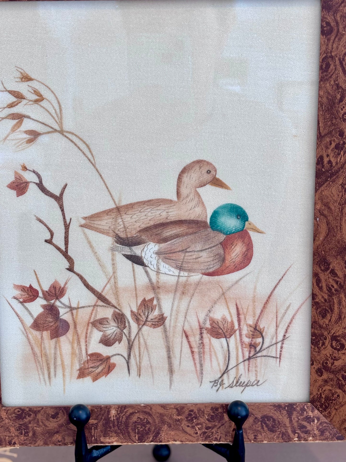 Vintage Framed Theorem Painting of Ducks