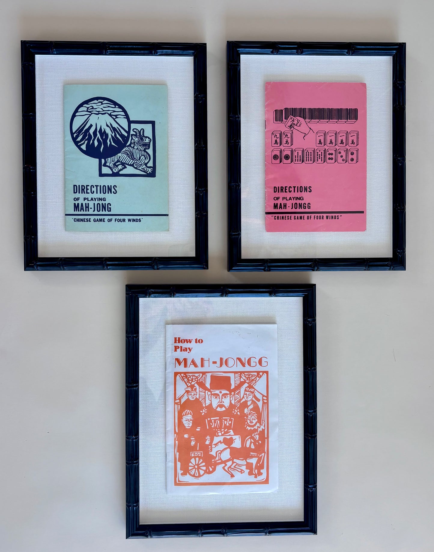 Vintage Mahjong Manual (Blue) in Custom Frame