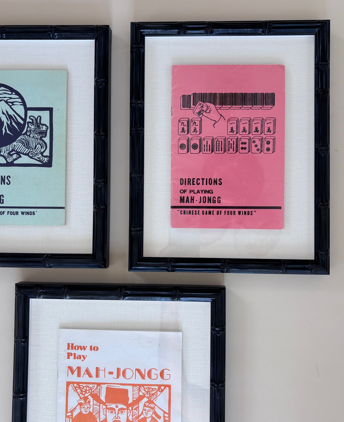 Vintage Mahjong Manual (Pink) in Custom Frame