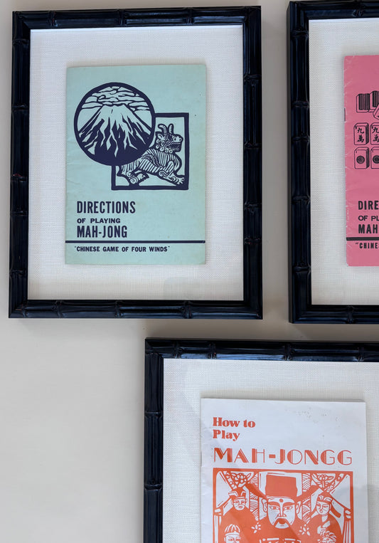 Vintage Mahjong Manual (Blue) in Custom Frame