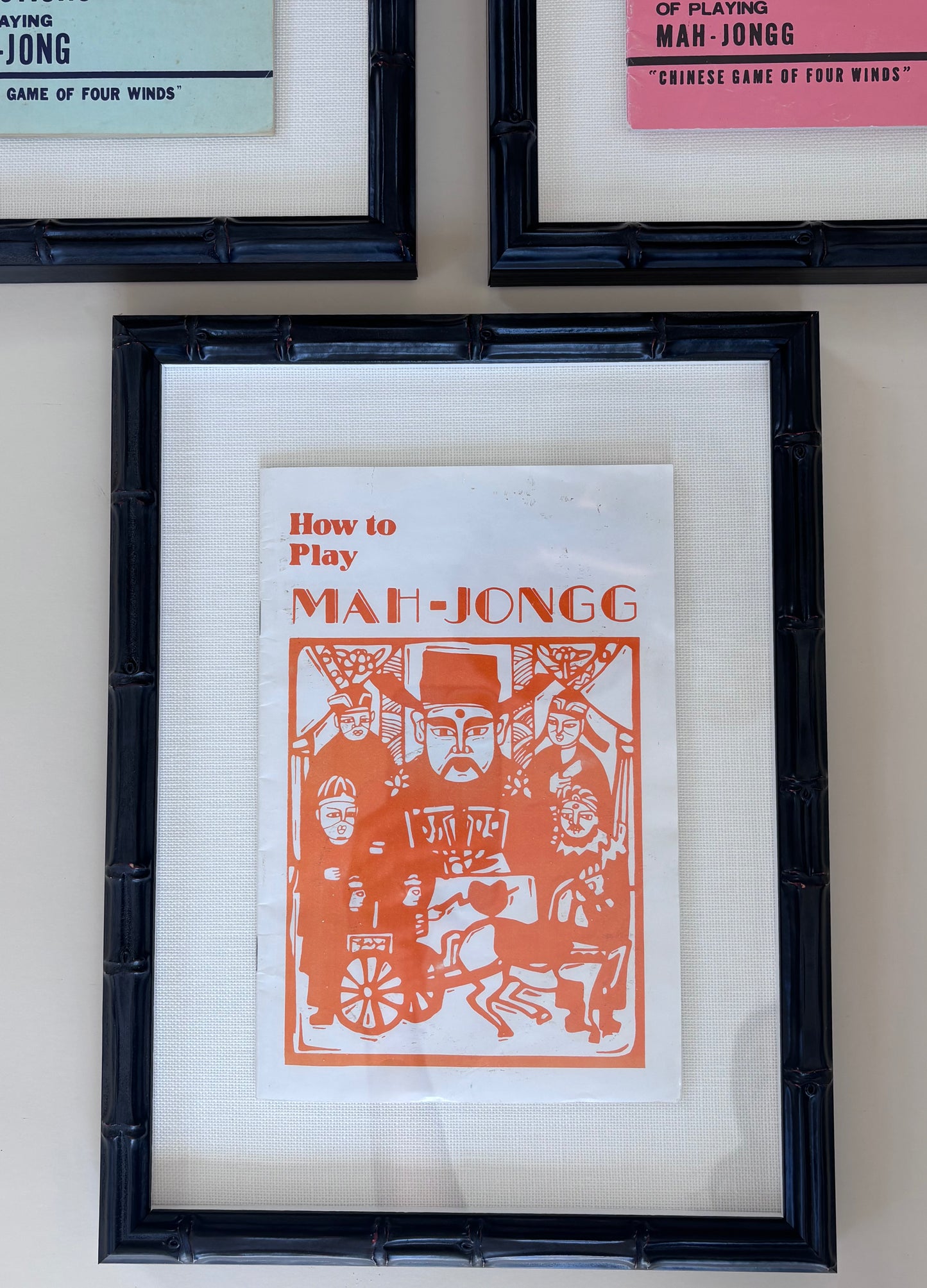 Vintage Mahjong Manual (Orange) in Custom Frame
