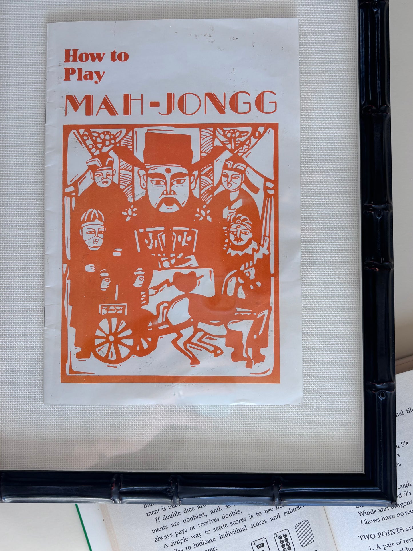 Vintage Mahjong Manual (Orange) in Custom Frame