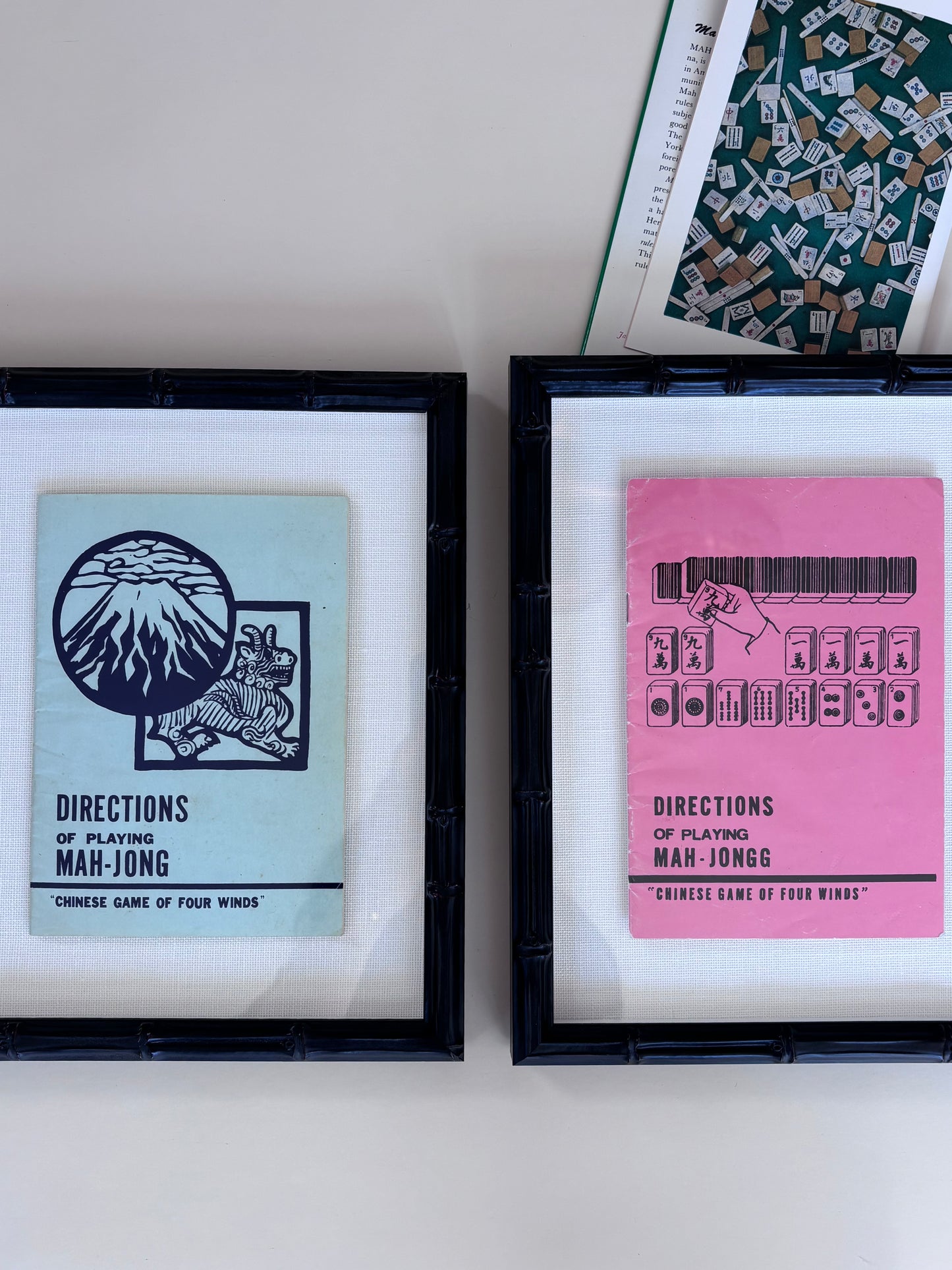 Vintage Mahjong Manual (Blue) in Custom Frame