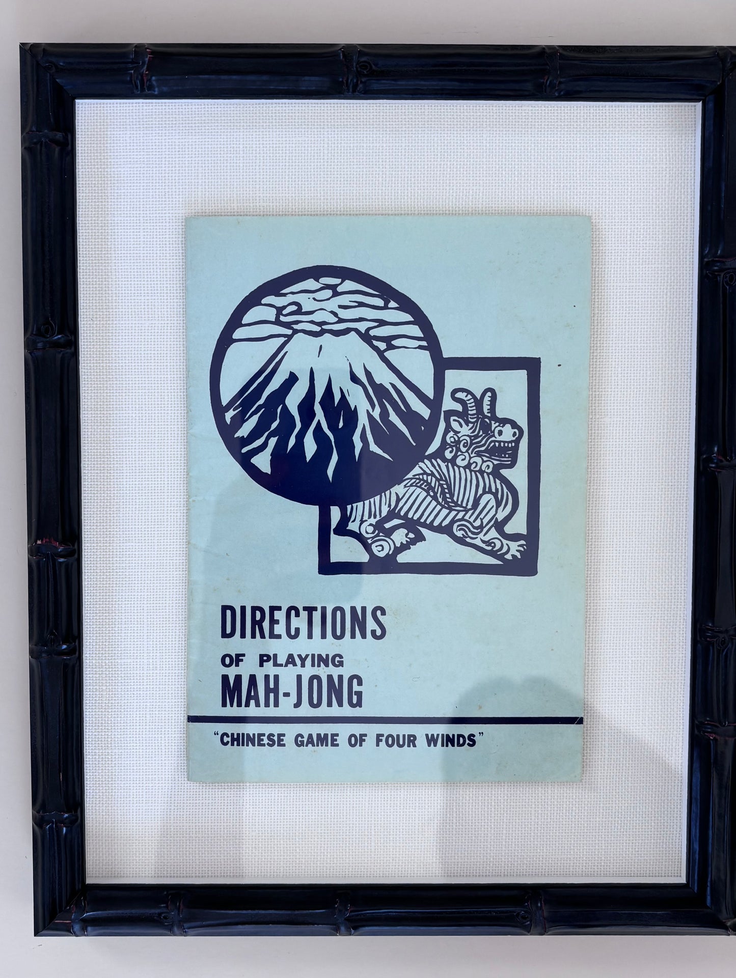 Vintage Mahjong Manual (Blue) in Custom Frame