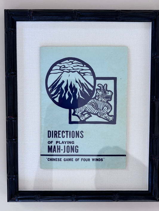 Vintage Mahjong Manual (Blue) in Custom Frame