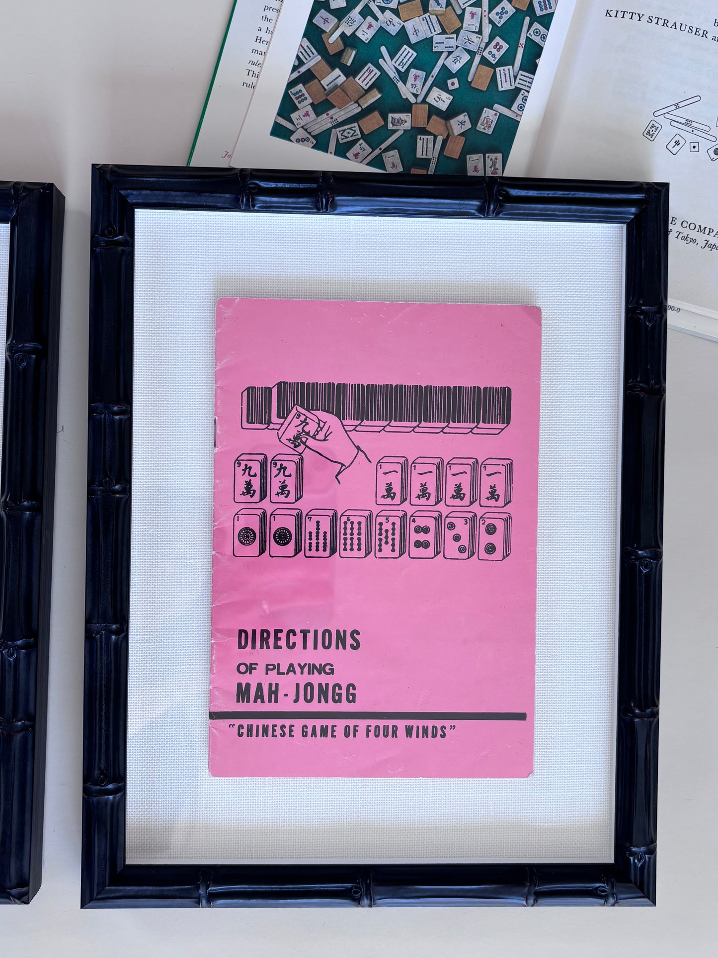 Vintage Mahjong Manual (Pink) in Custom Frame
