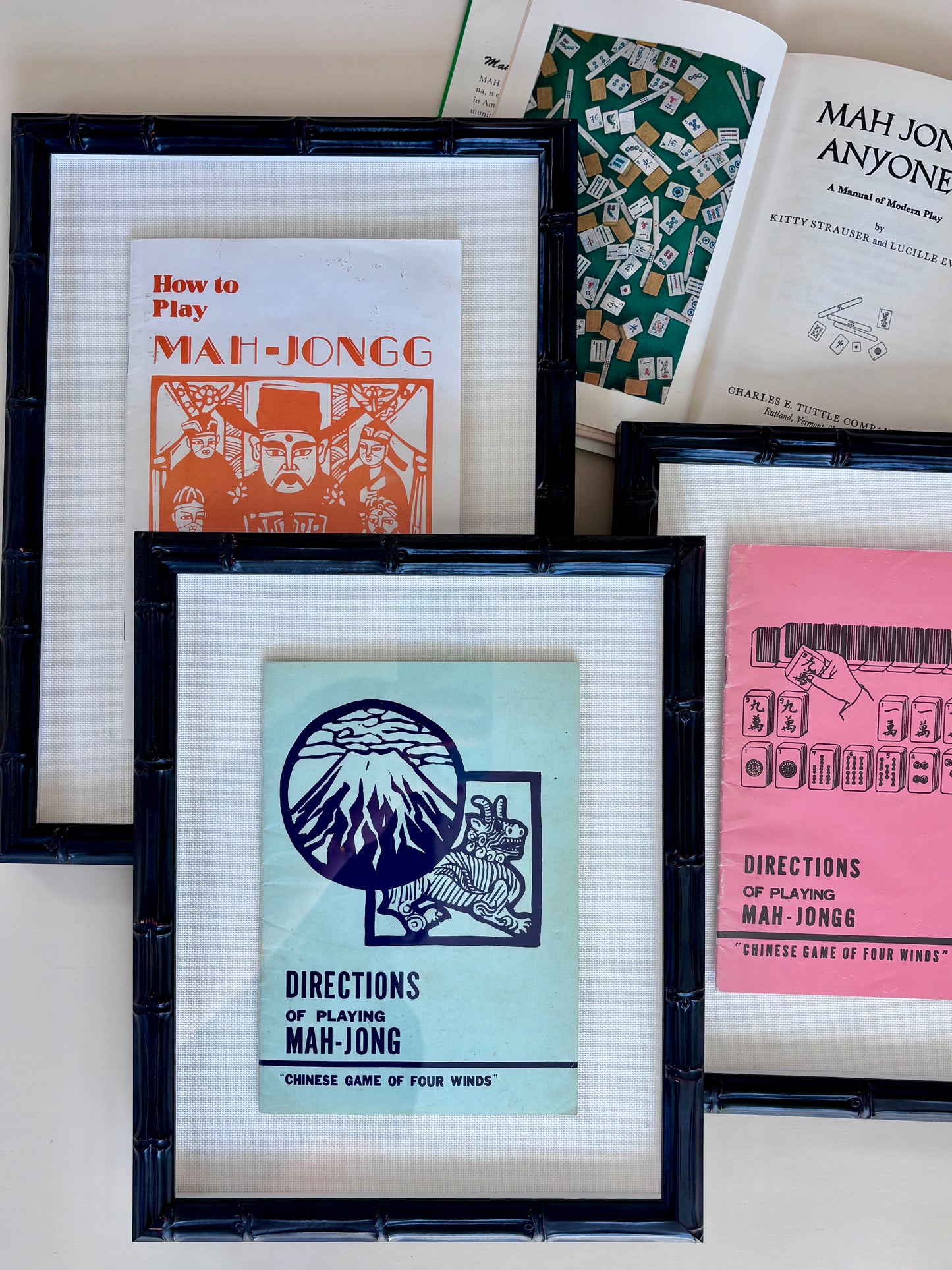 Vintage Mahjong Manual (Orange) in Custom Frame