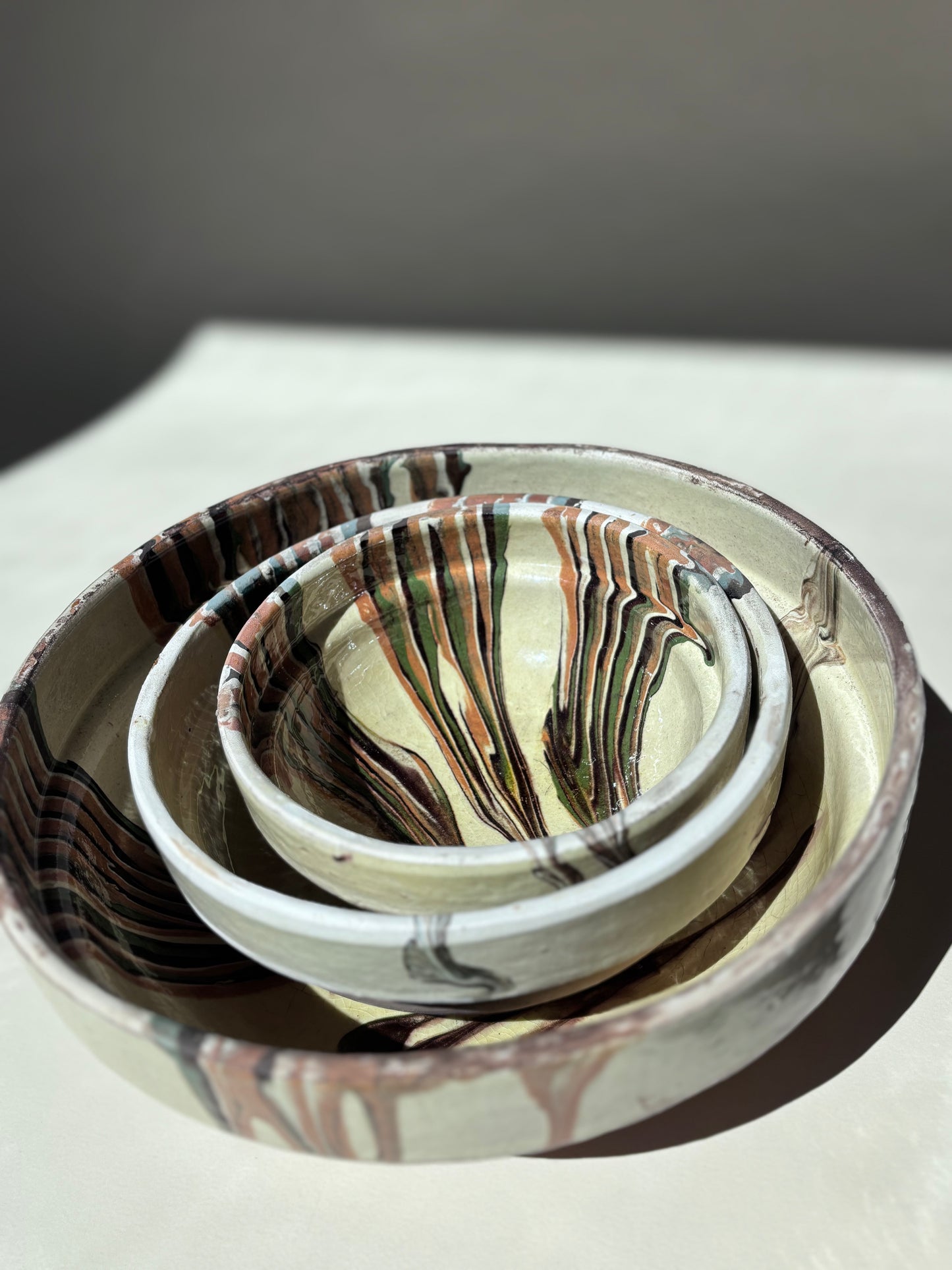 Hungarian Ceramic Bowl Marbleized Cream (Medium)