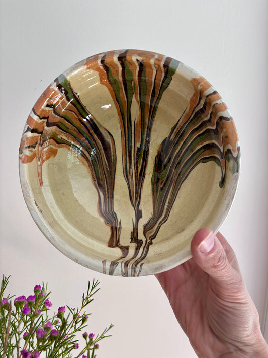 Hungarian Ceramic Bowl Marbleized Cream (Small)