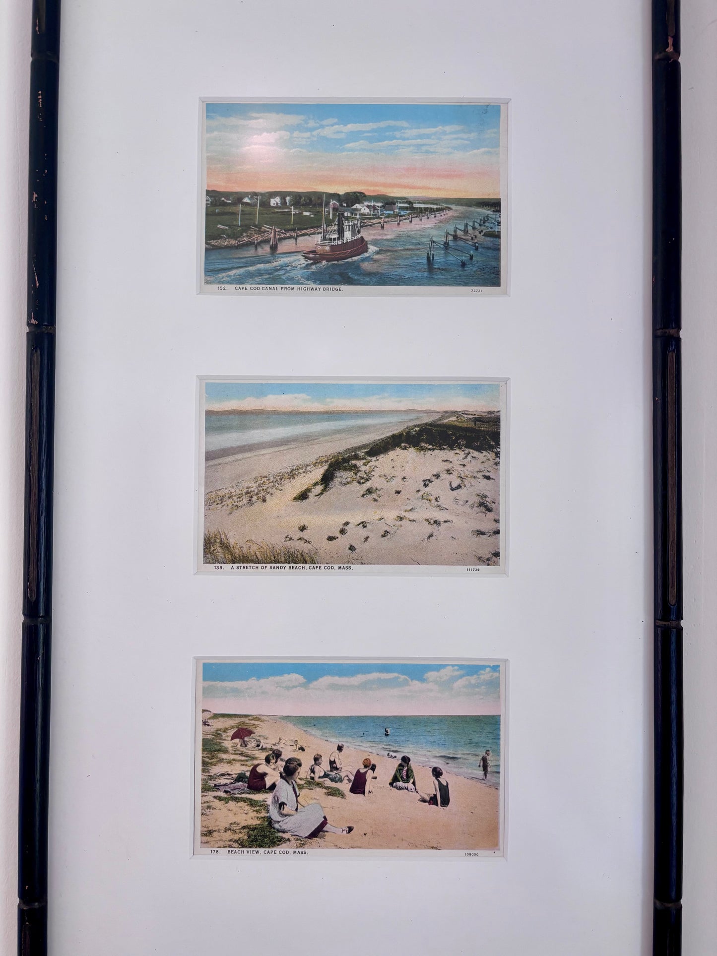 Antique Cape Cod Postcards in Vintage Faux Bamboo Frame