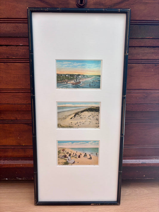 Antique Cape Cod Postcards in Vintage Faux Bamboo Frame