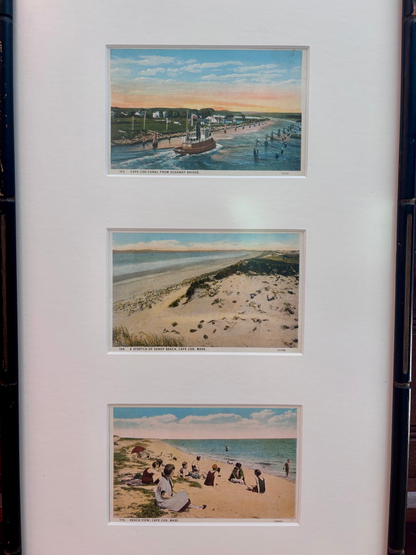 Antique Cape Cod Postcards in Vintage Faux Bamboo Frame