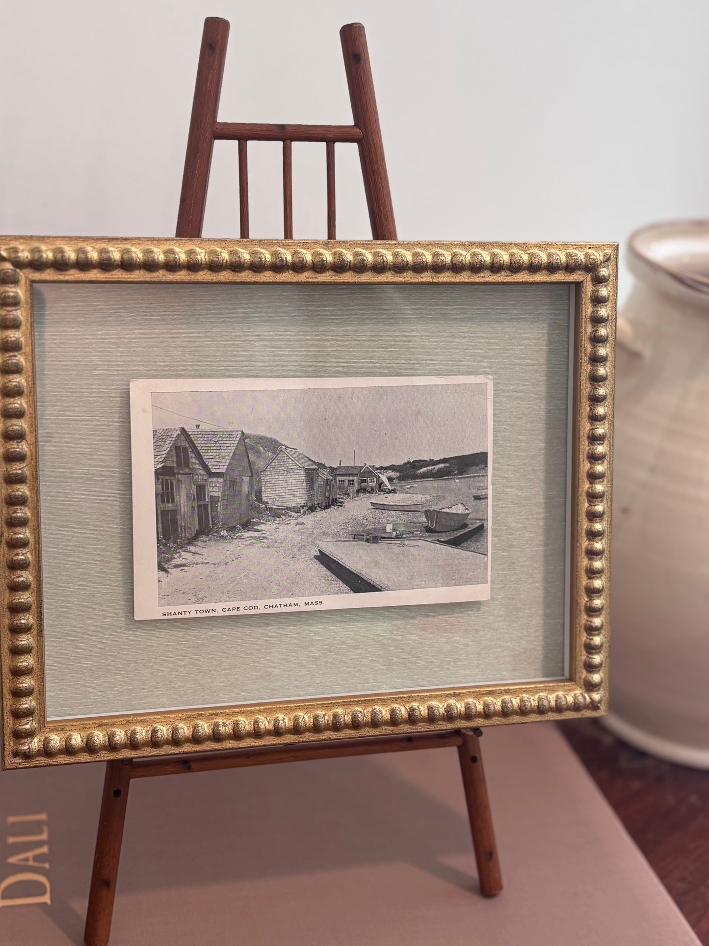Antique Black and White Cape Cod Postcard in Gold Frame