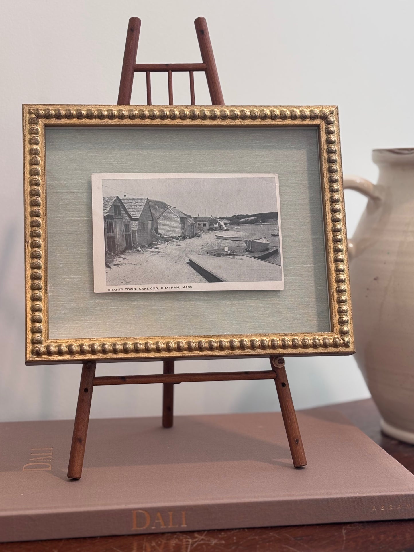 Antique Black and White Cape Cod Postcard in Gold Frame