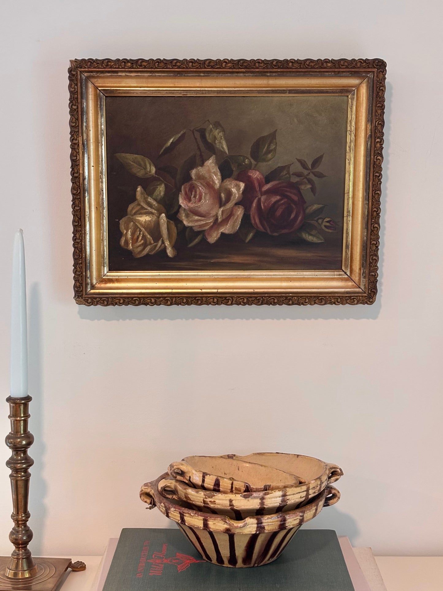 Antique Victorian Floral Oil Painting Gold Frame