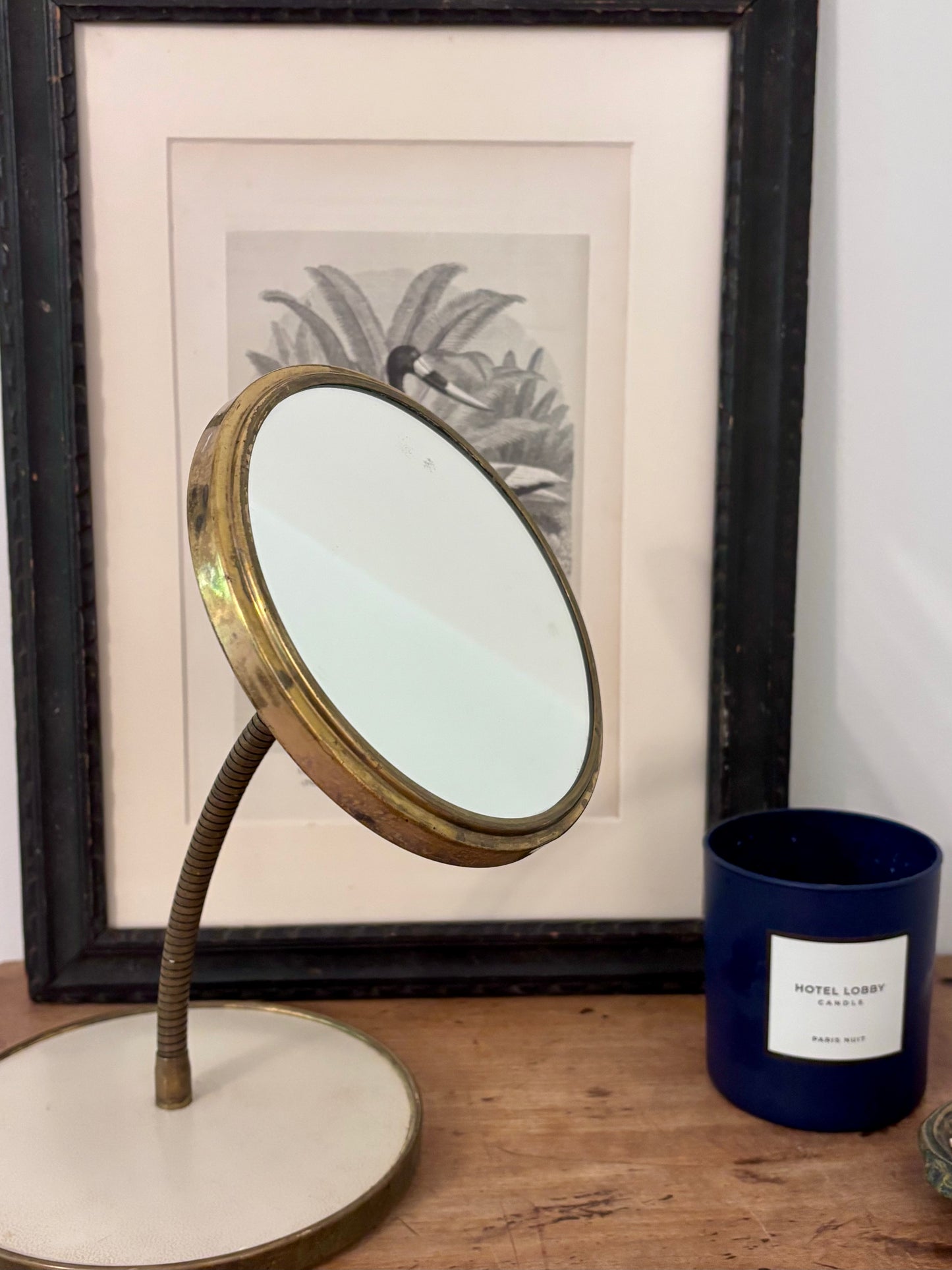 Vintage Double-sided Brass Table Mirror with Leather