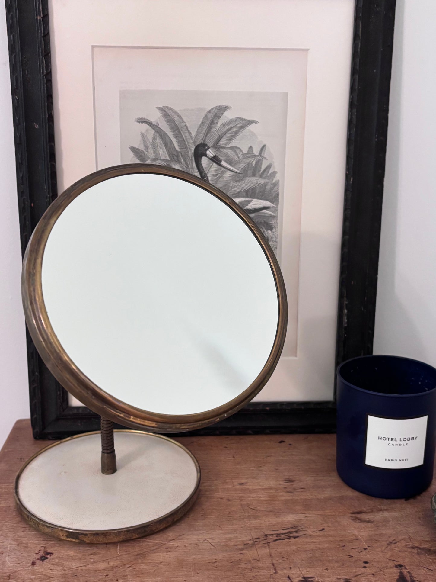 Vintage Double-sided Brass Table Mirror with Leather