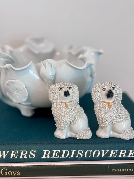 Antique Pair of Miniature Staffordshire Confetti Spaniels