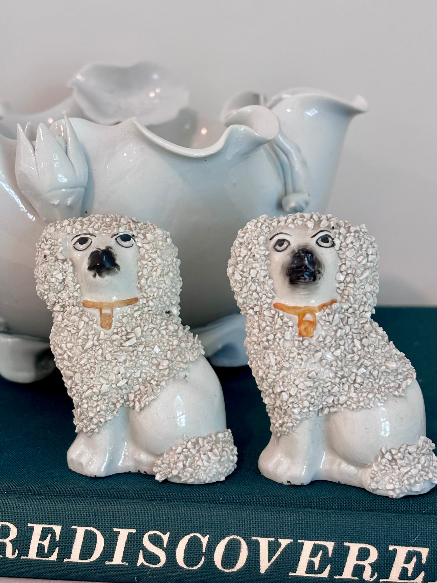 Antique Pair of Miniature Staffordshire Confetti Spaniels