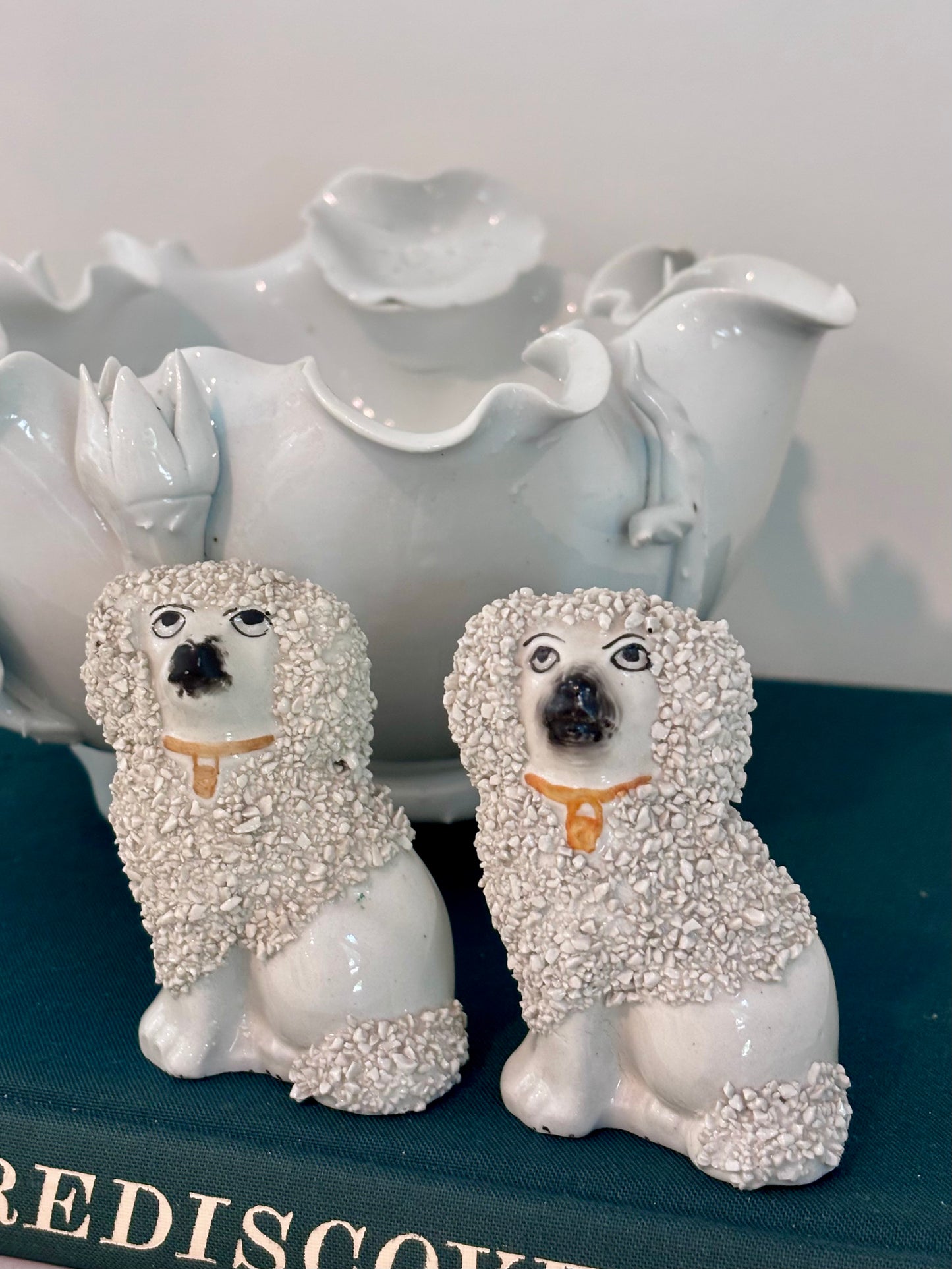 Antique Pair of Miniature Staffordshire Confetti Spaniels