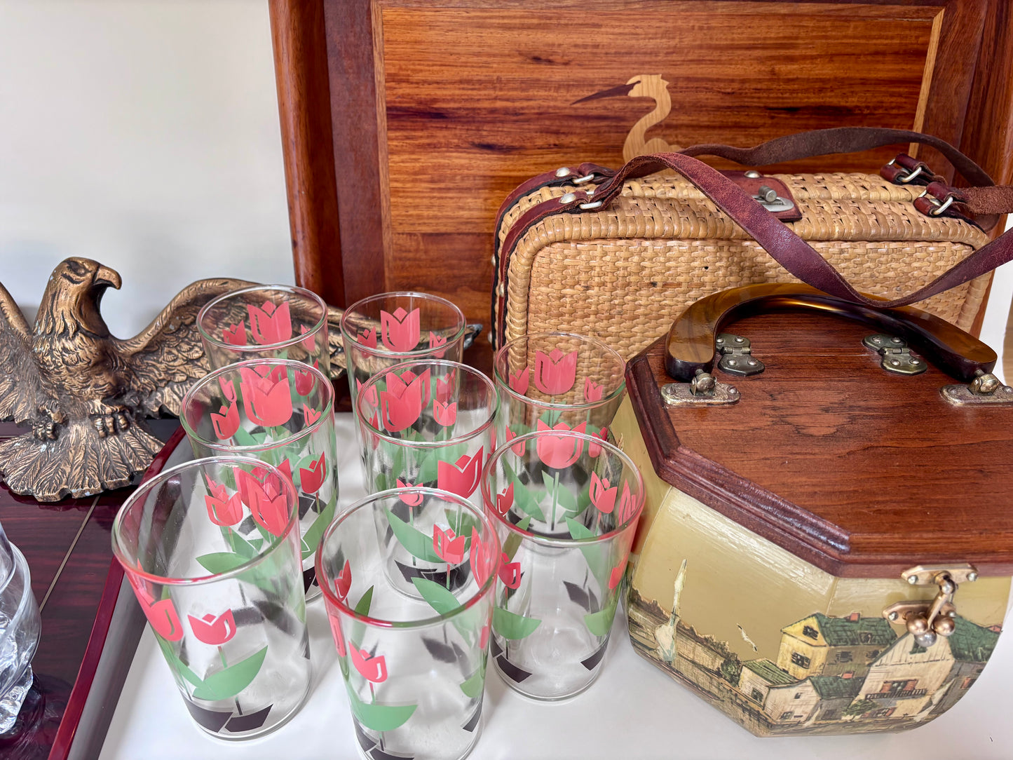 Vintage Wooden Decoupage Coastal Scene Handbag
