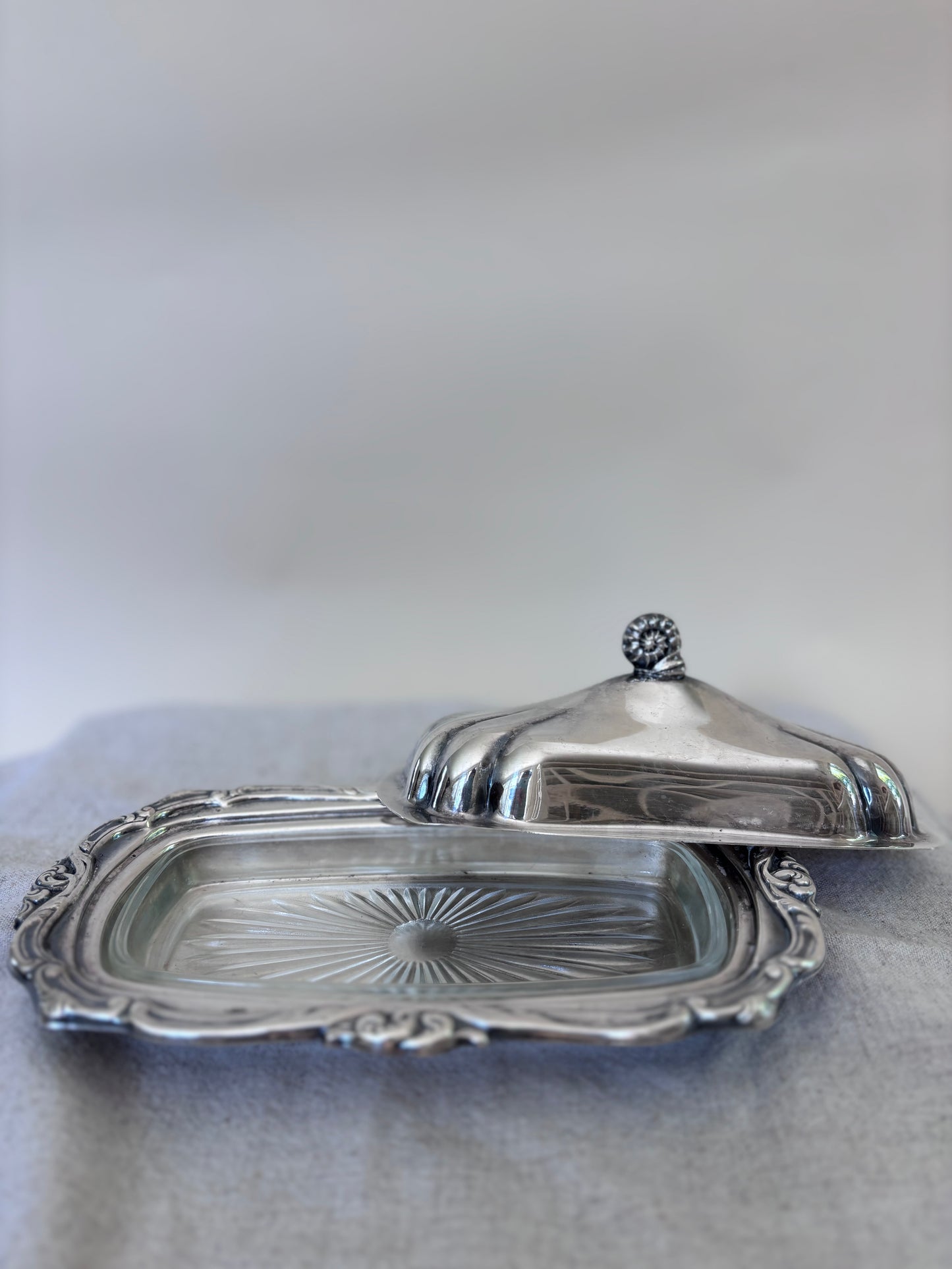 Vintage Silverplate Butter Dish With Seashell Handle
