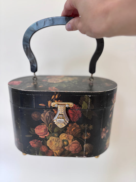 Vintage Oval Floral Decoupage Bag