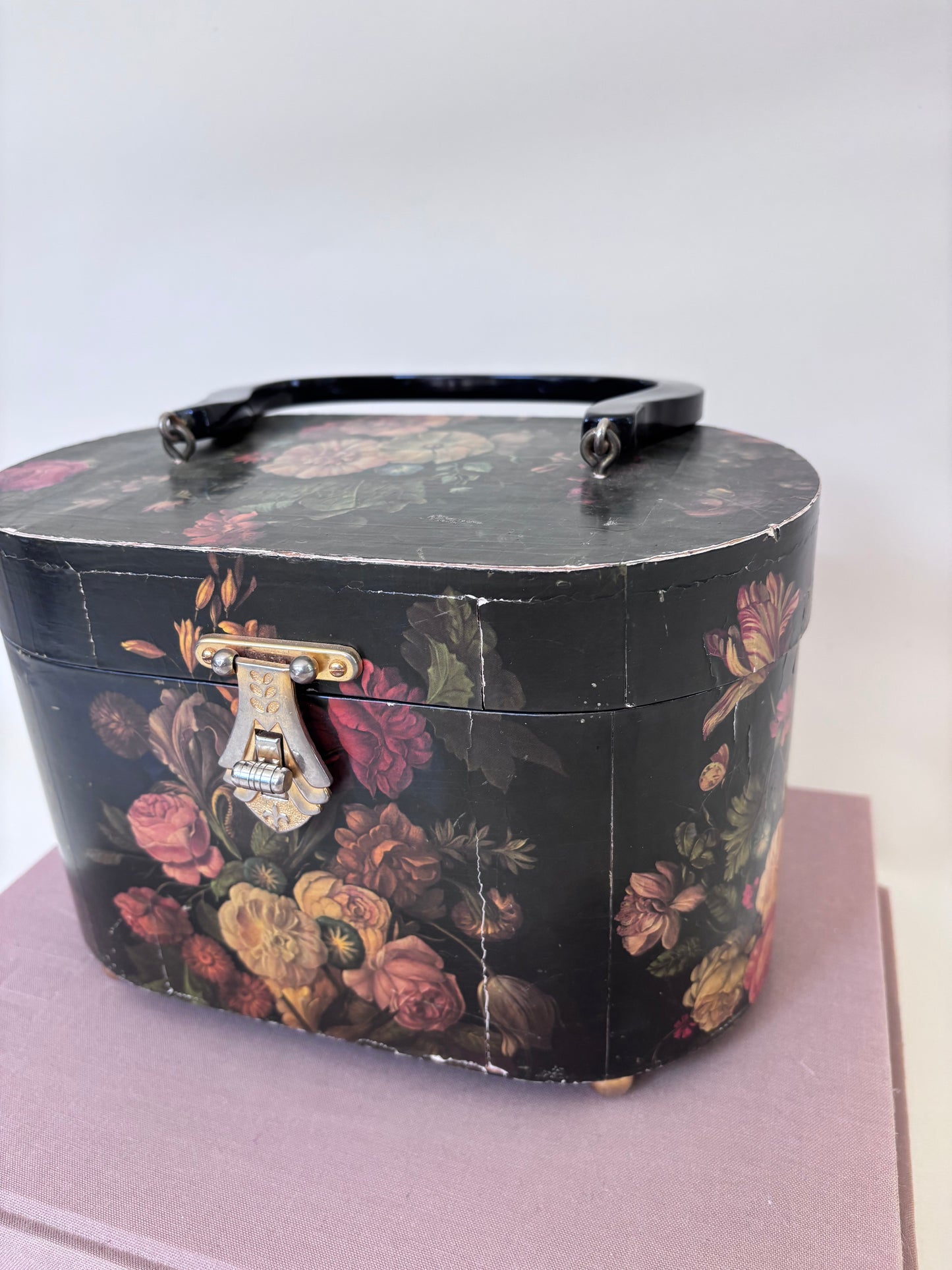 Vintage Oval Floral Decoupage Bag