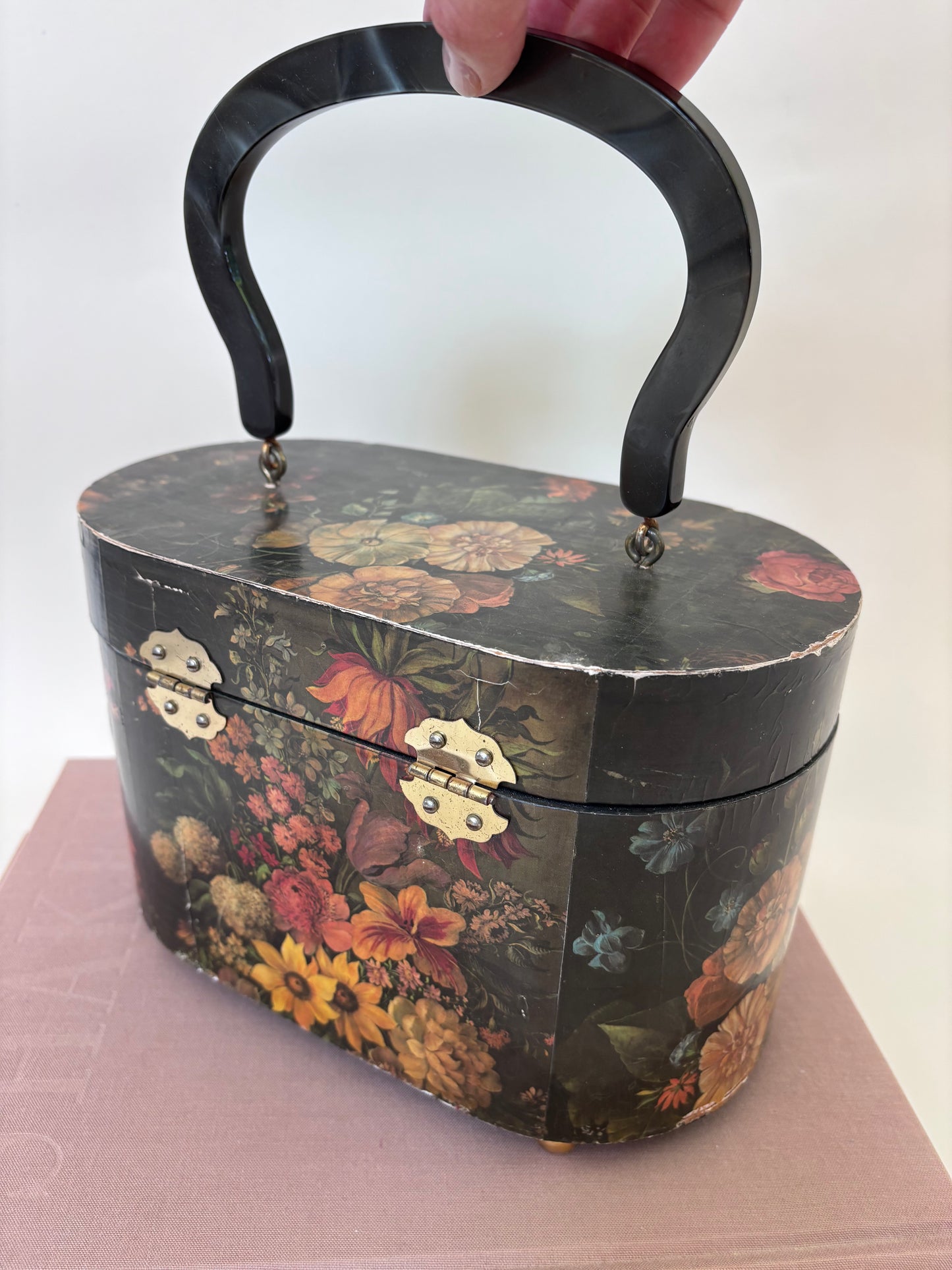 Vintage Oval Floral Decoupage Bag
