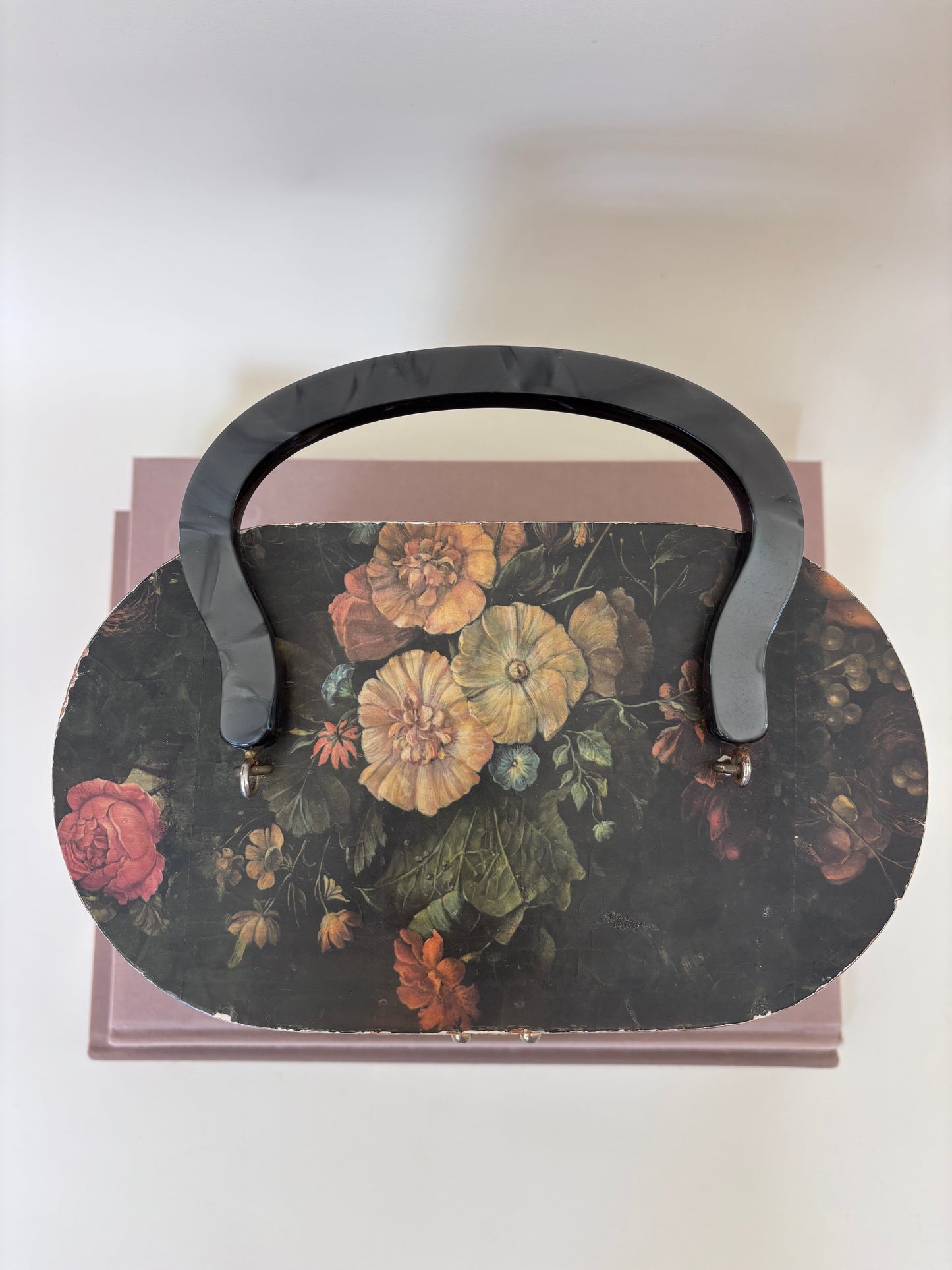 Vintage Oval Floral Decoupage Bag