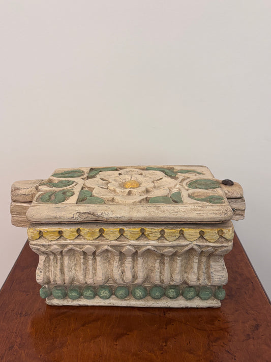 Vintage Hand-carved Box with Flower Lid
