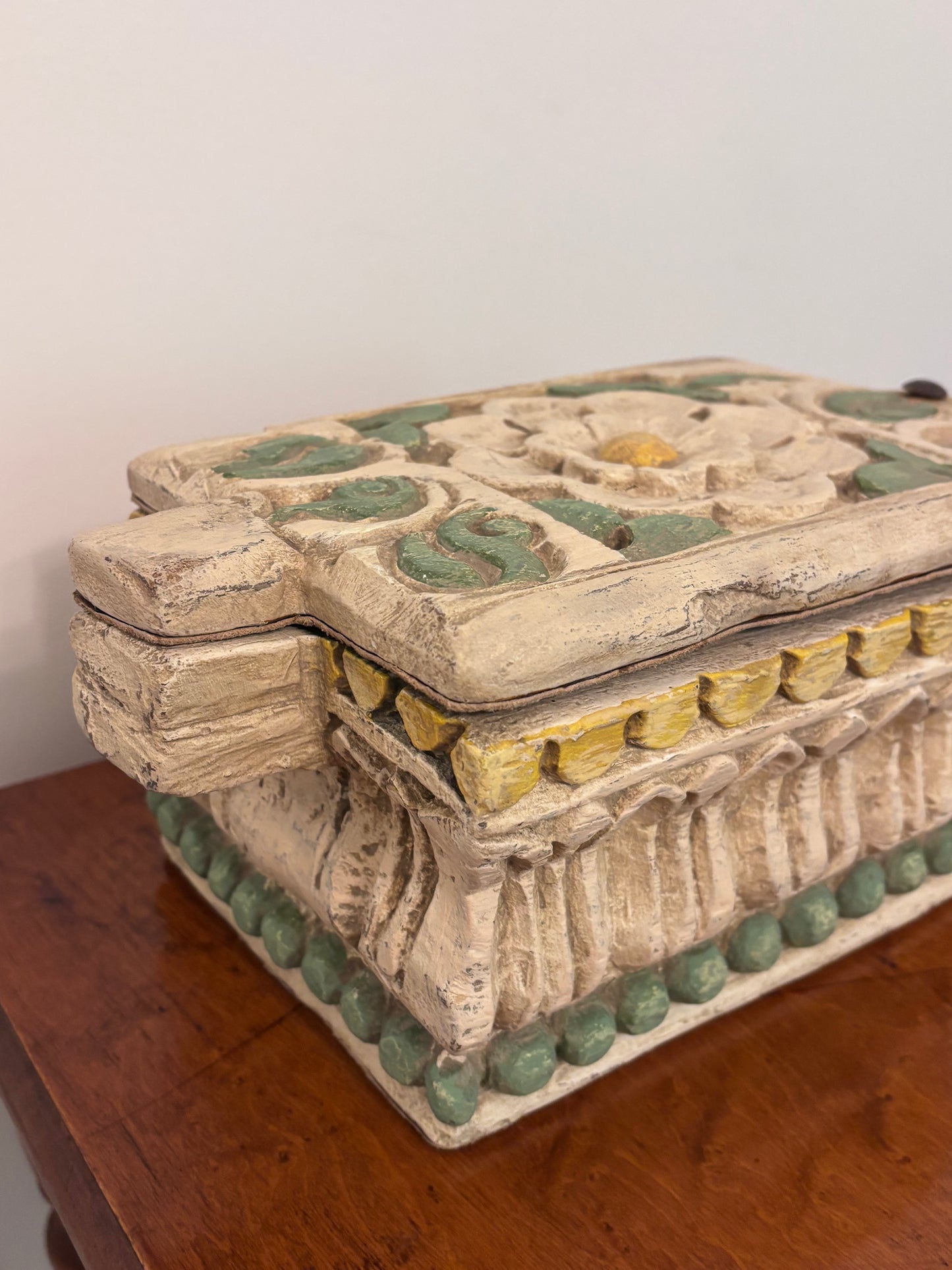 Vintage Hand-carved Box with Flower Lid