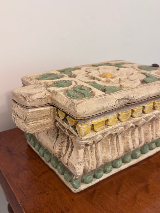 Vintage Hand-carved Box with Flower Lid