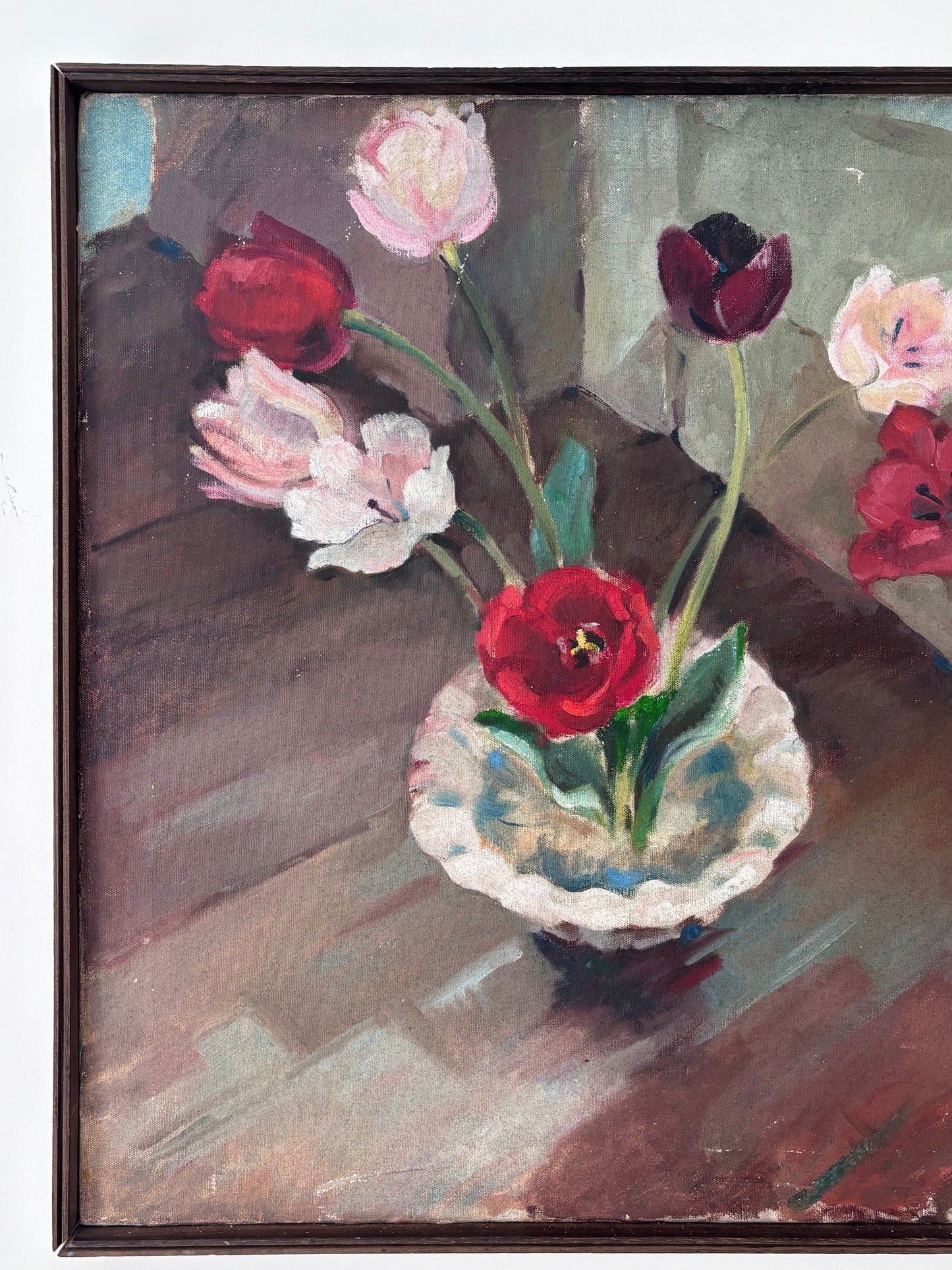 Mid-Century Oil of Two Floral Arrangements in Wooden Frame