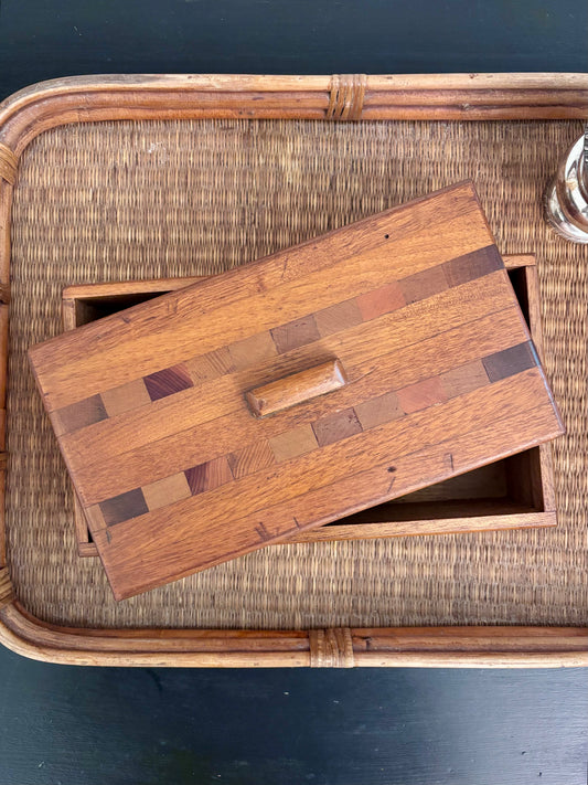 Vintage Handmade Inlaid Wooden Box with Lid