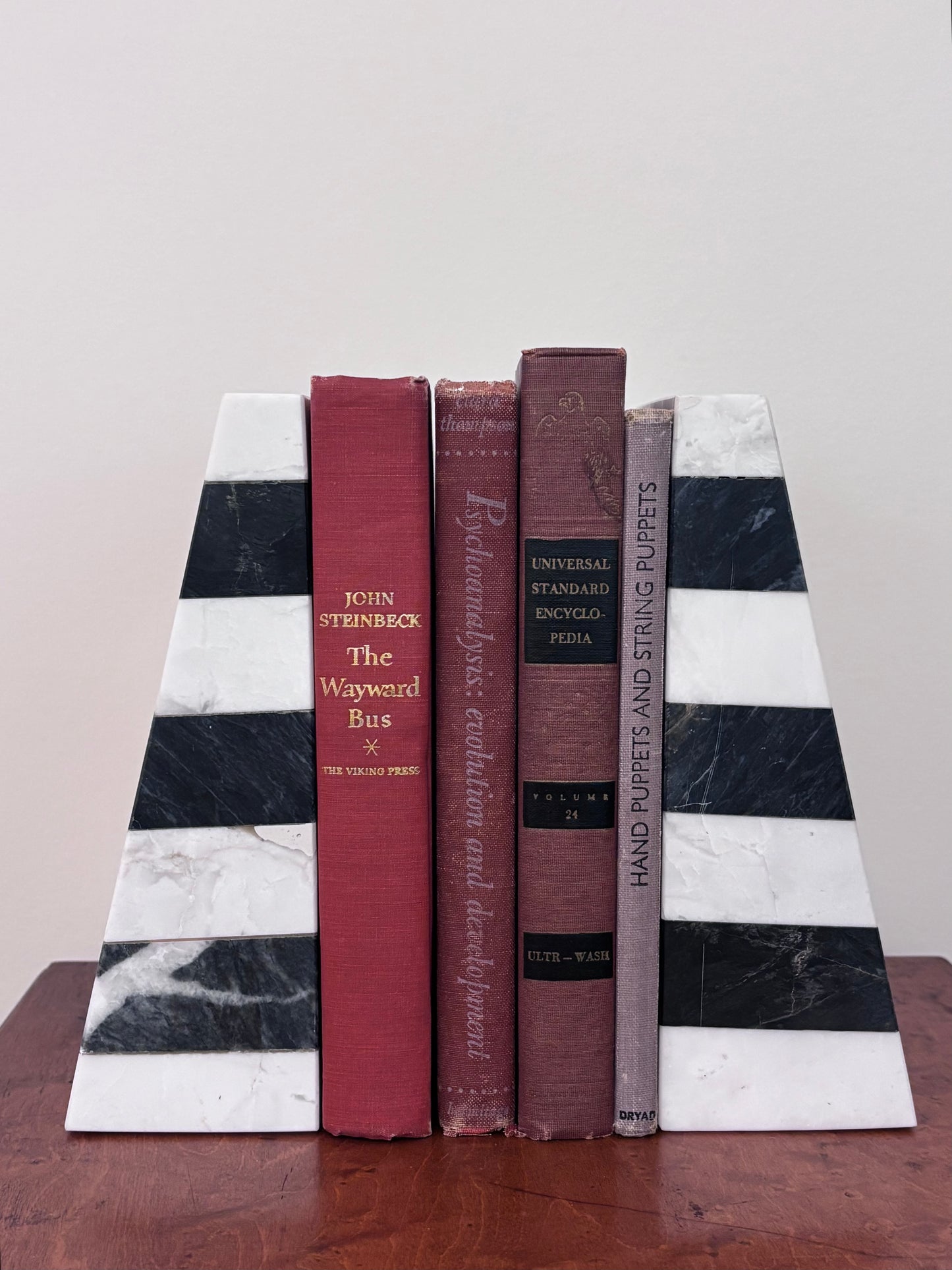 Vintage Pair of Black and White Marble Bookends