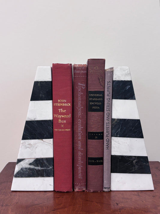 Vintage Pair of Black and White Marble Bookends