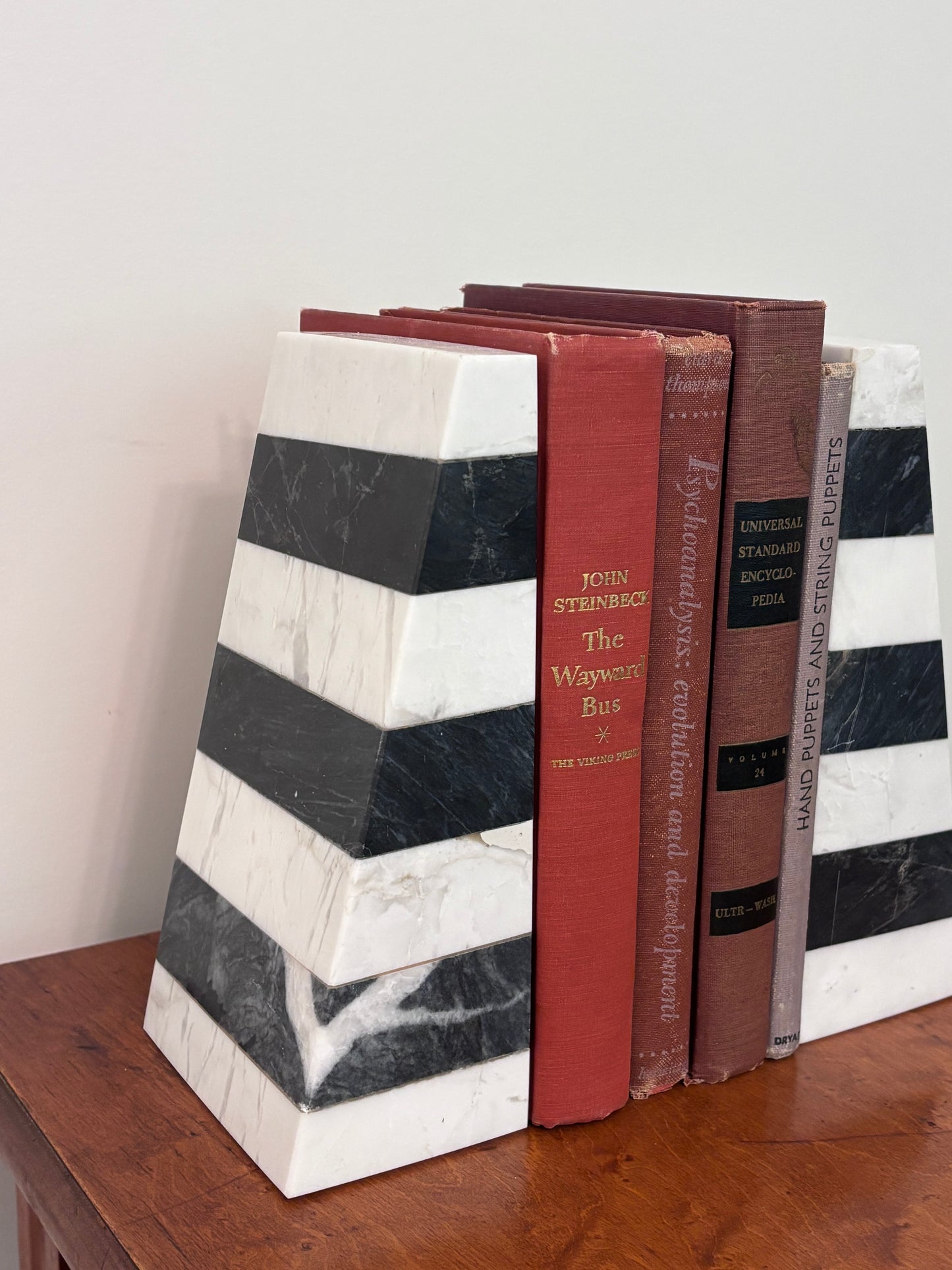 Vintage Pair of Black and White Marble Bookends