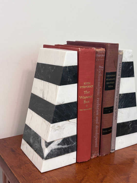 Vintage Pair of Black and White Marble Bookends